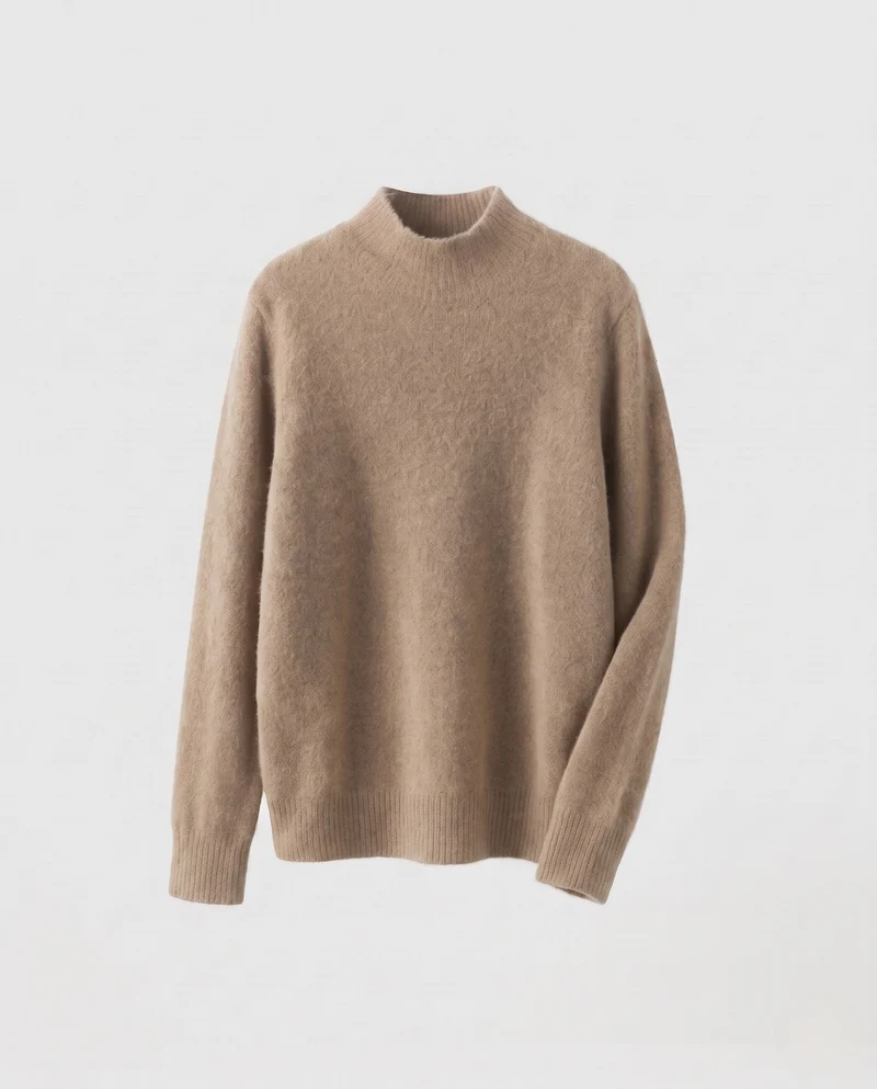 Damen Schmaler Mockneckpullover aus weichem Angora‑Mix mit feiner Rippenkante Nord Taschen
