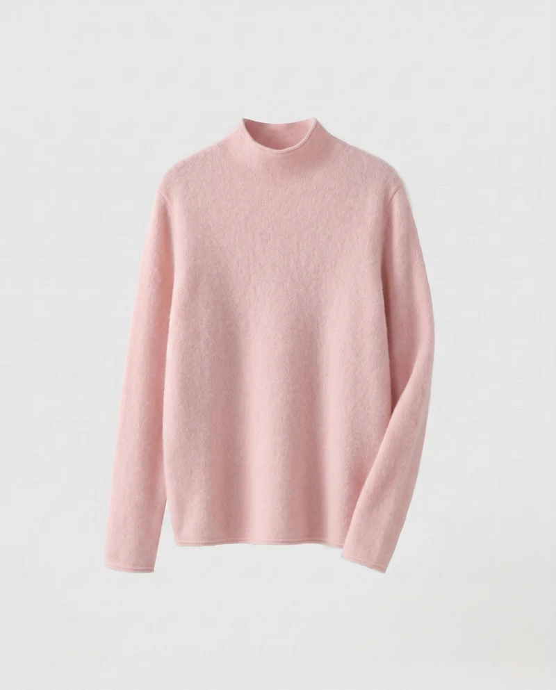 Damen Schmaler Mockneckpullover aus weichem Angora‑Mix mit feiner Rippenkante Nord Taschen