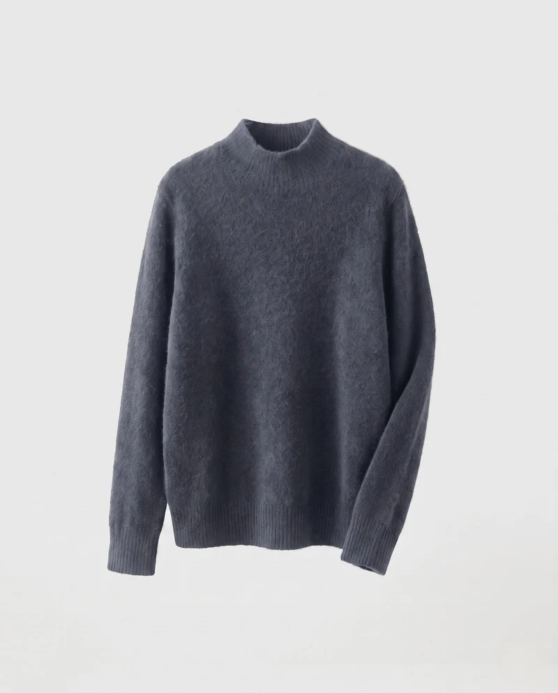 Damen Schmaler Mockneckpullover aus weichem Angora‑Mix mit feiner Rippenkante Nord Taschen