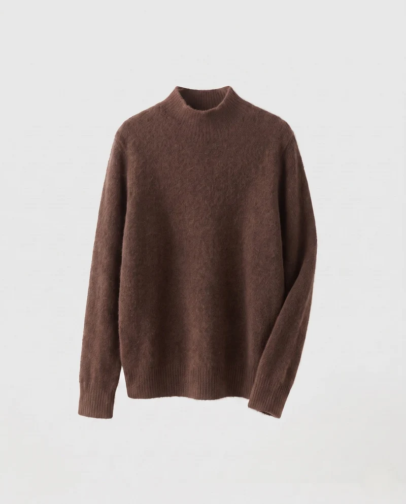 Damen Schmaler Mockneckpullover aus weichem Angora‑Mix mit feiner Rippenkante Nord Taschen