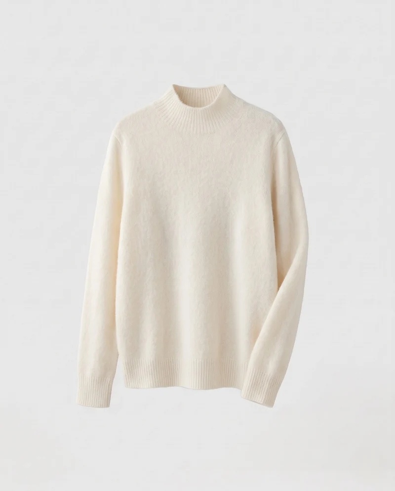 Damen Schmaler Mockneckpullover aus weichem Angora‑Mix mit feiner Rippenkante Nord Taschen