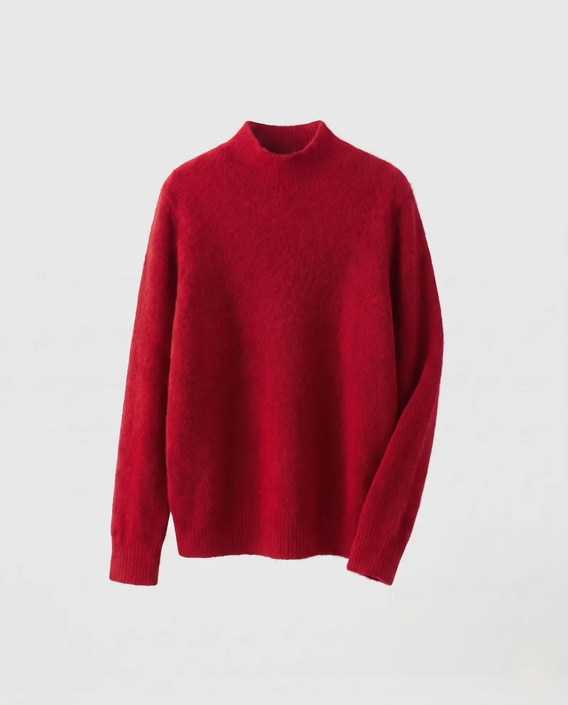 Damen Schmaler Mockneckpullover aus weichem Angora‑Mix mit feiner Rippenkante Nord Taschen