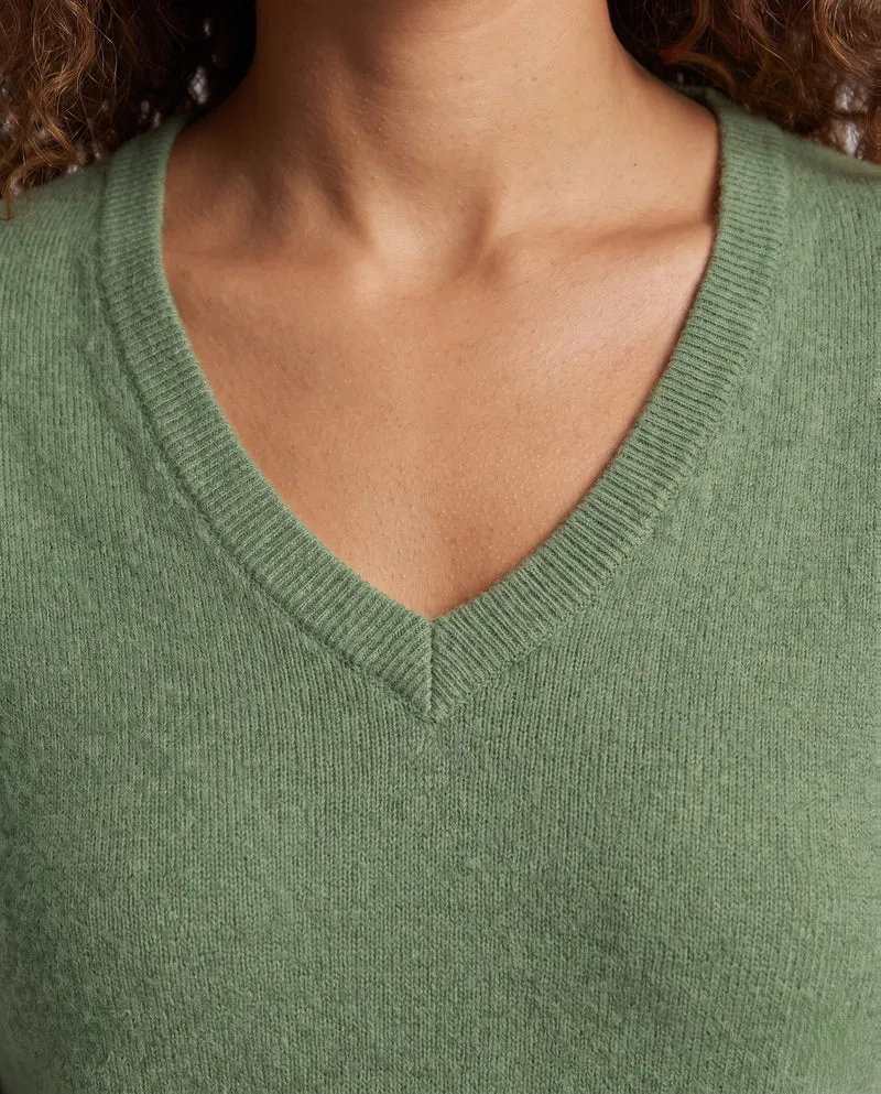 Damen Weicher V‑Ausschnitt‑Pullover in Angora‑Optik mit Mohair‑Mix und gerippten Bündchen Nord Taschen
