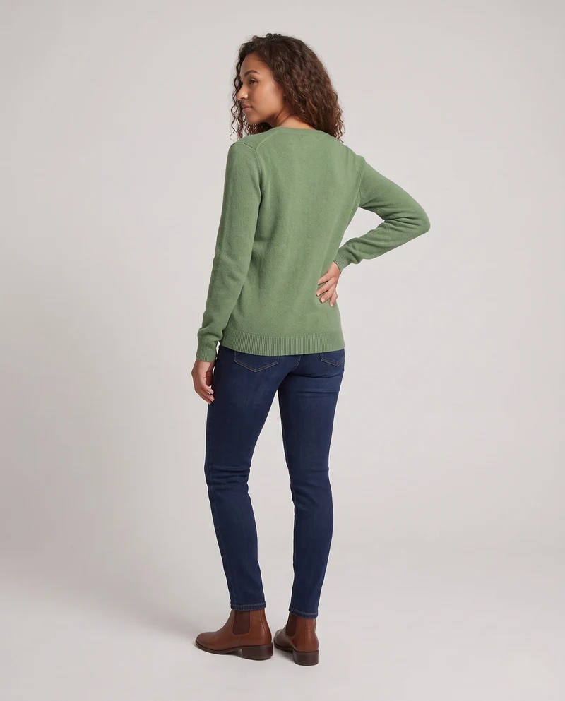 Damen Weicher V‑Ausschnitt‑Pullover in Angora‑Optik mit Mohair‑Mix und gerippten Bündchen Nord Taschen