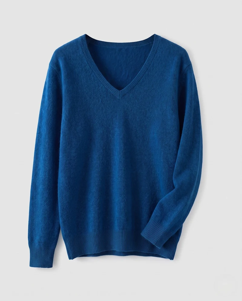 Damen Weicher V‑Ausschnitt‑Pullover in Angora‑Optik mit Mohair‑Mix und gerippten Bündchen Nord Taschen