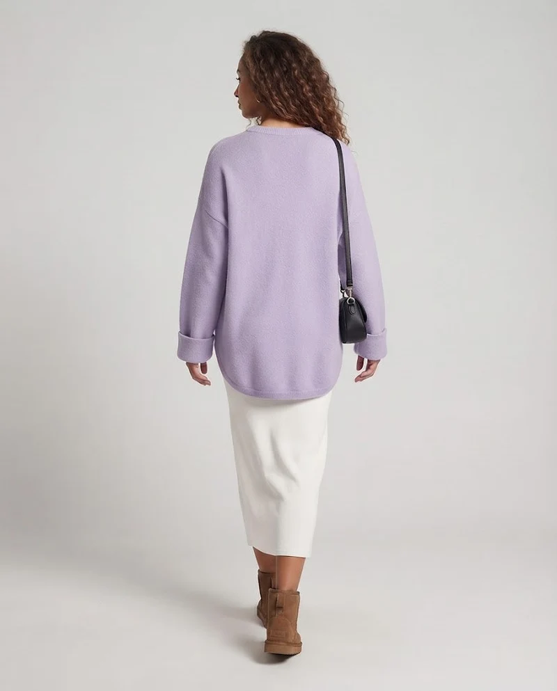 Damen Oversize Longpullover im Mohair‑Look mit Rundhals, überschnittener Schulter und seitlichem Schlitz Nord Taschen