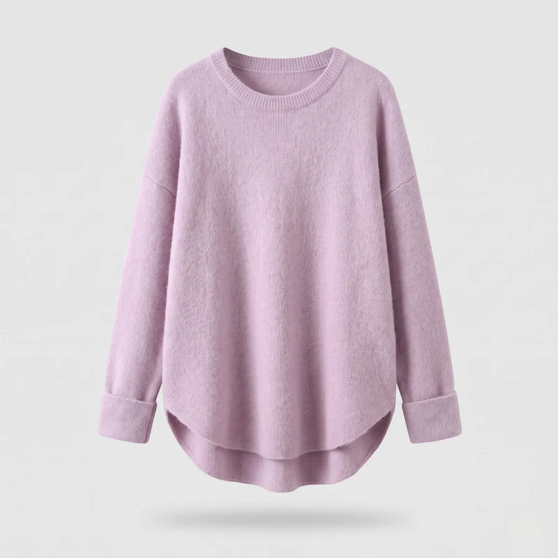 Damen Oversize Longpullover im Mohair‑Look mit Rundhals, überschnittener Schulter und seitlichem Schlitz Nord Taschen