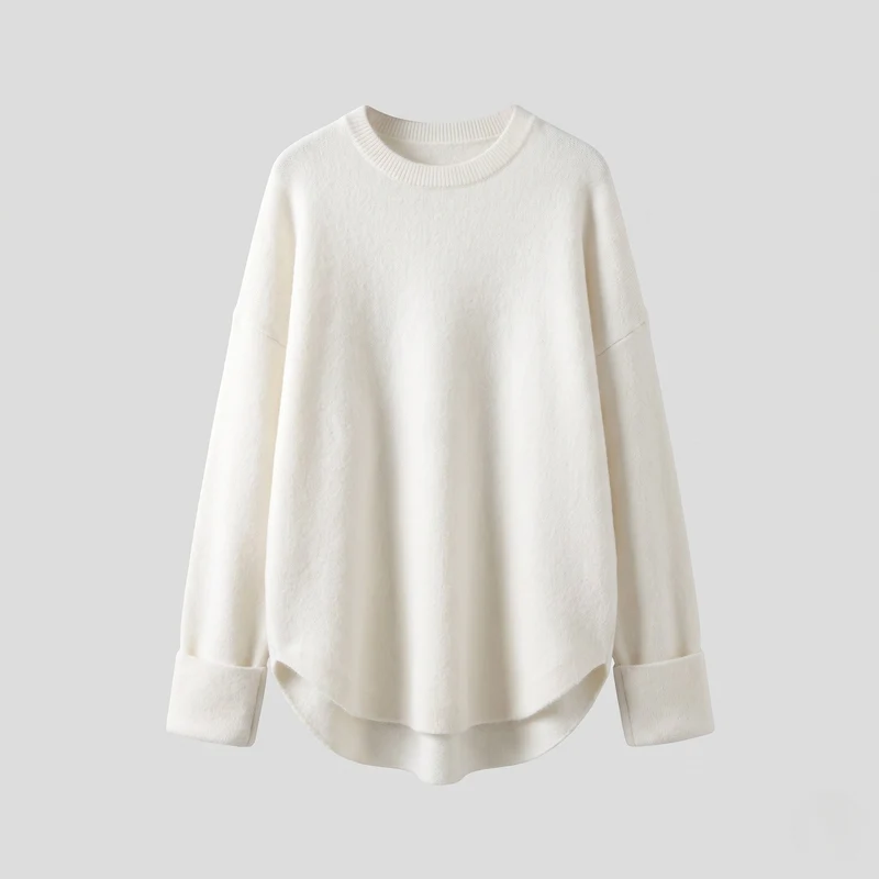Damen Oversize Longpullover im Mohair‑Look mit Rundhals, überschnittener Schulter und seitlichem Schlitz Nord Taschen