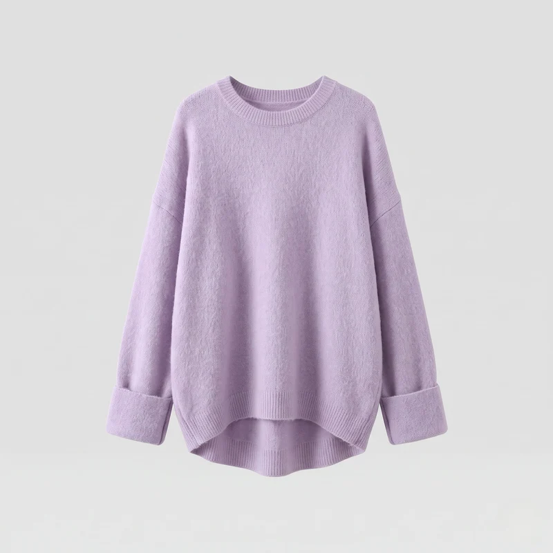 Damen Oversize Longpullover im Mohair‑Look mit Rundhals, überschnittener Schulter und seitlichem Schlitz Nord Taschen