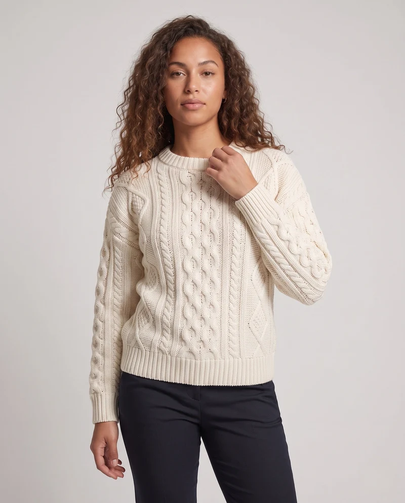 Damen Oversize Zopfstrickpullover im Aran‑Look mit Rundhals Nord Taschen