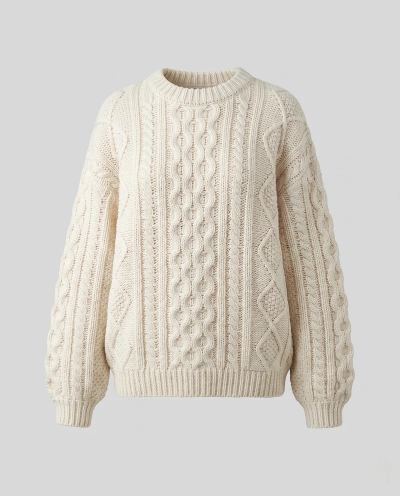 Damen Oversize Zopfstrickpullover im Aran‑Look mit Rundhals Nord Taschen
