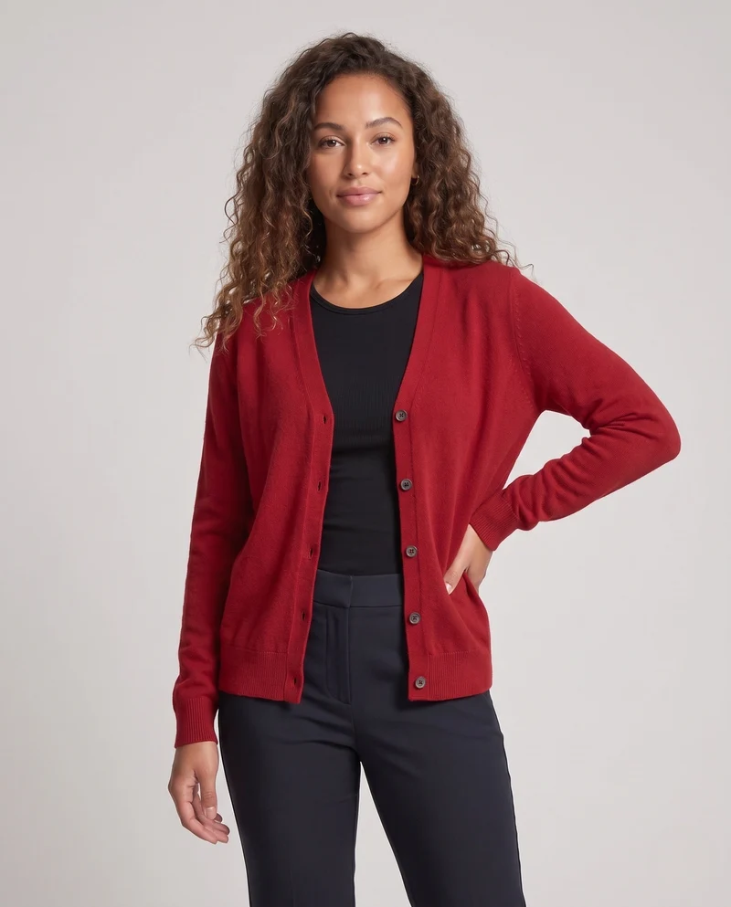 Damen Leichter kastiger Feinstrick-Cardigan mit Rundhalsausschnitt, kaschmirähnlicher Haptik und tonalen Knöpfen Nord Taschen