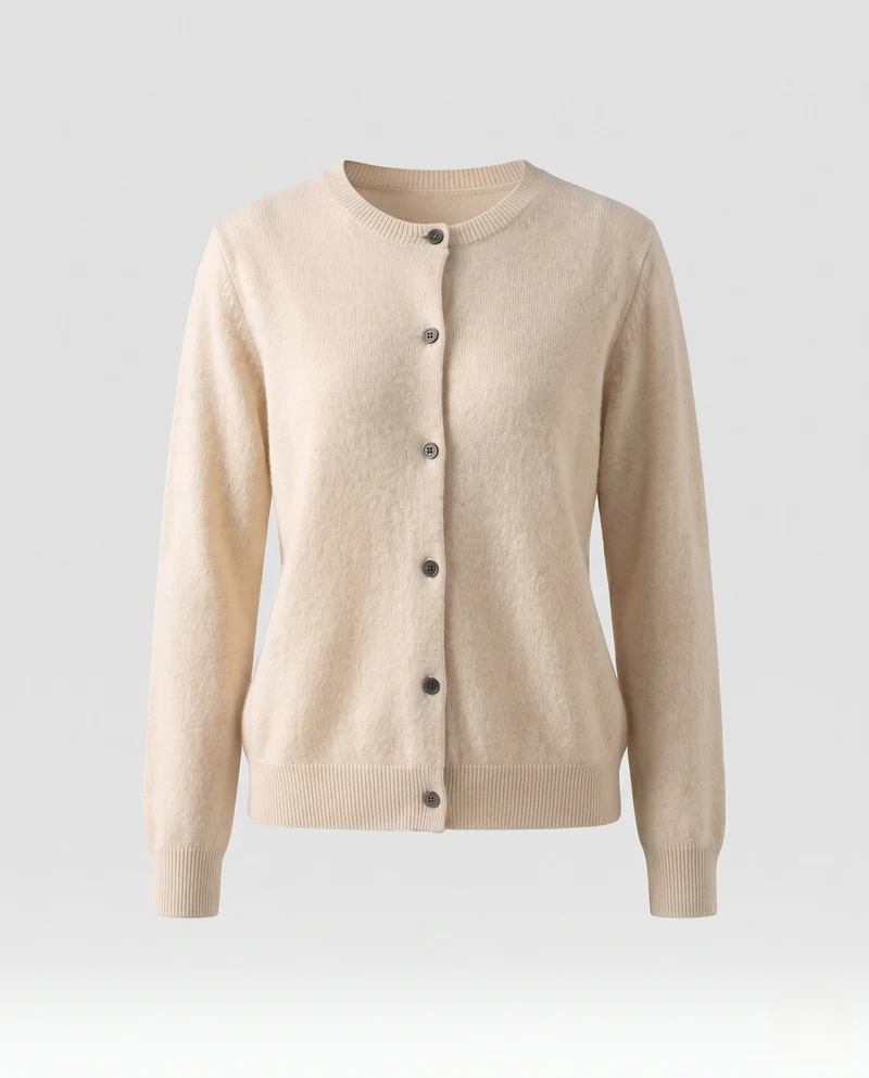 Damen Leichter kastiger Feinstrick-Cardigan mit Rundhalsausschnitt, kaschmirähnlicher Haptik und tonalen Knöpfen Nord Taschen