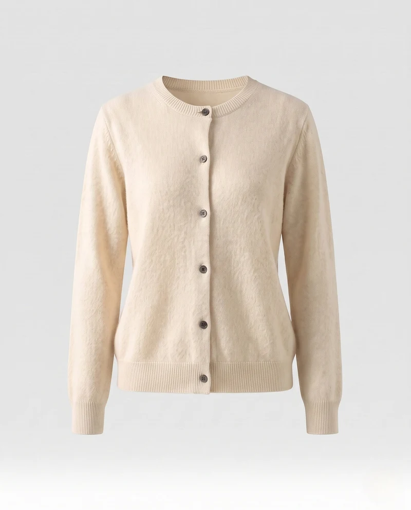 Damen Leichter kastiger Feinstrick-Cardigan mit Rundhalsausschnitt, kaschmirähnlicher Haptik und tonalen Knöpfen Nord Taschen