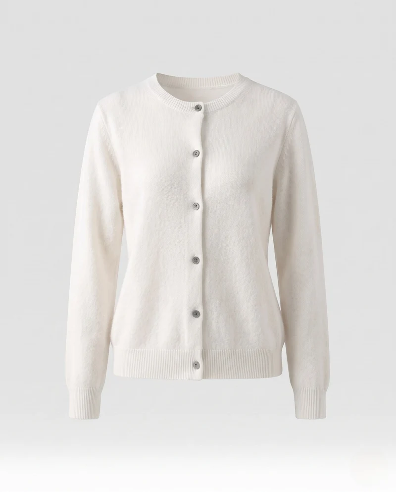 Damen Leichter kastiger Feinstrick-Cardigan mit Rundhalsausschnitt, kaschmirähnlicher Haptik und tonalen Knöpfen Nord Taschen