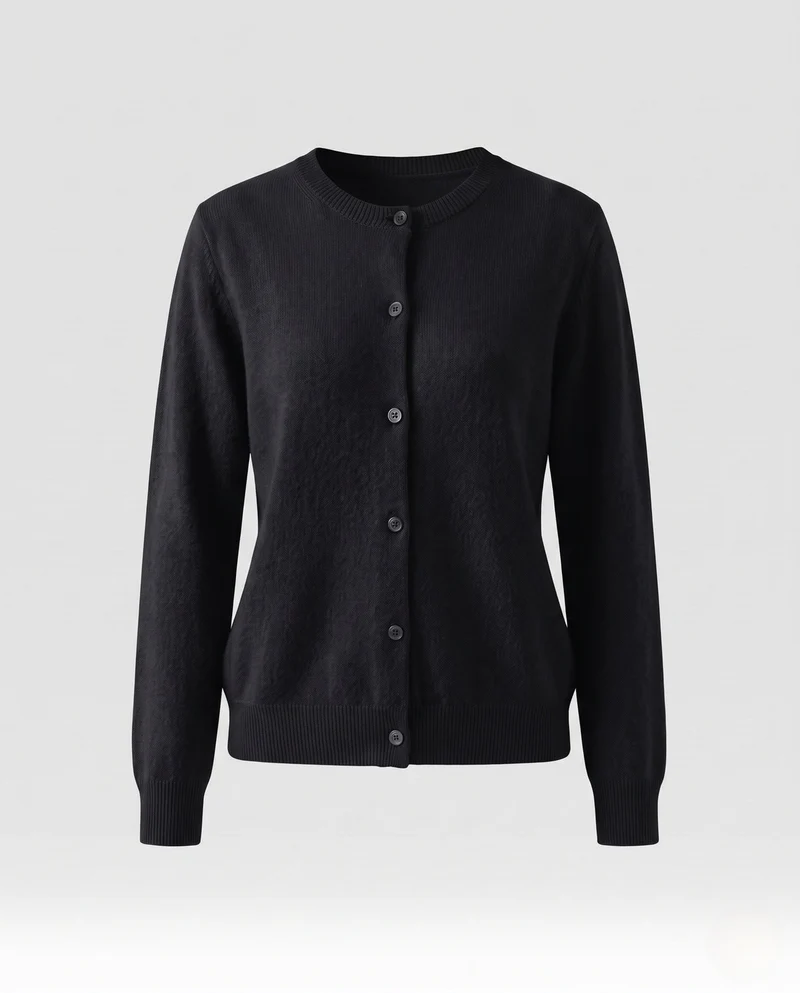 Damen Leichter kastiger Feinstrick-Cardigan mit Rundhalsausschnitt, kaschmirähnlicher Haptik und tonalen Knöpfen Nord Taschen