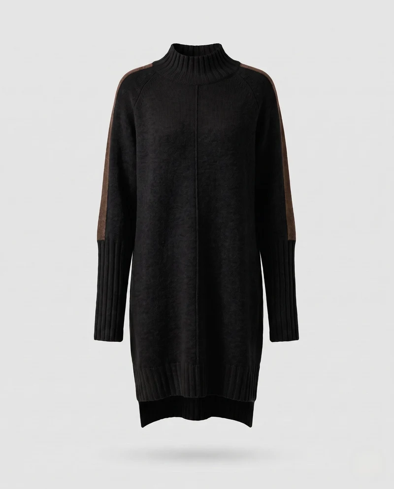 Damen Midikleid aus Feinstrick mit Mockneck, überschnittener Schulter und breitem Rippsaum Nord Taschen
