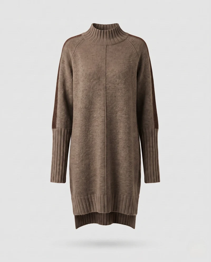 Damen Midikleid aus Feinstrick mit Mockneck, überschnittener Schulter und breitem Rippsaum Nord Taschen