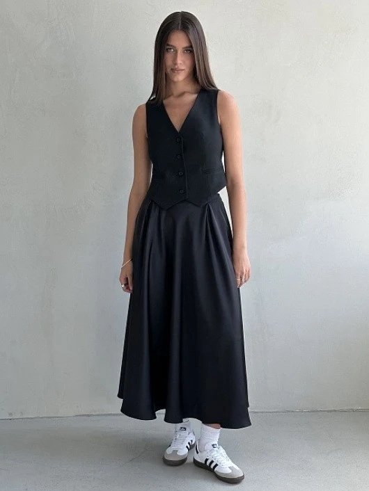 Damen Fließender Satin-Midirock mit hohem Bund und Tellerfalten Nord Taschen