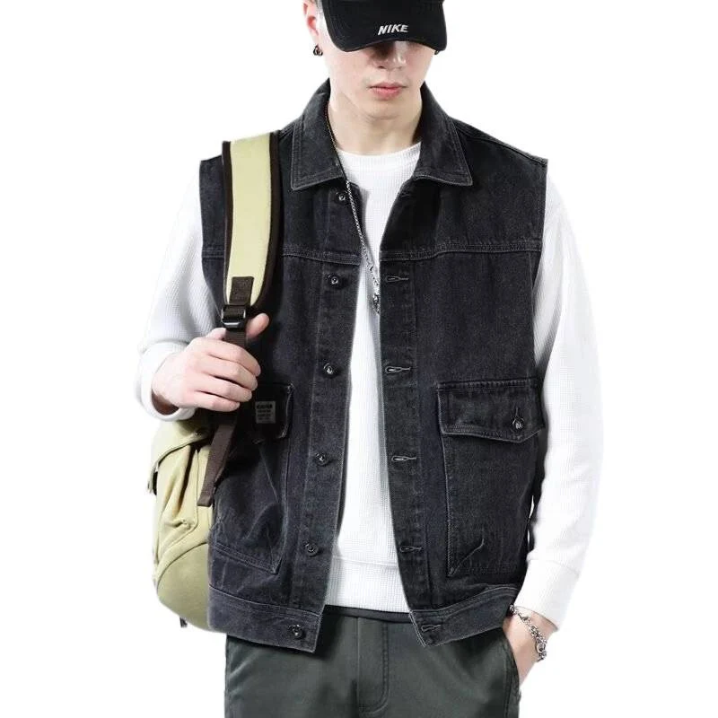 Herren Ärmellose Jeans-Workerweste mit Pattentaschen und kastiger Passform Nord Taschen