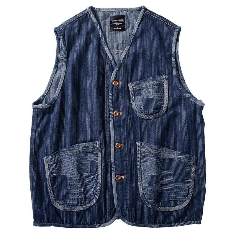 Herren Ärmellose Denim‑Weste im Workwear‑Look mit großformatigen aufgesetzten Taschen Nord Taschen