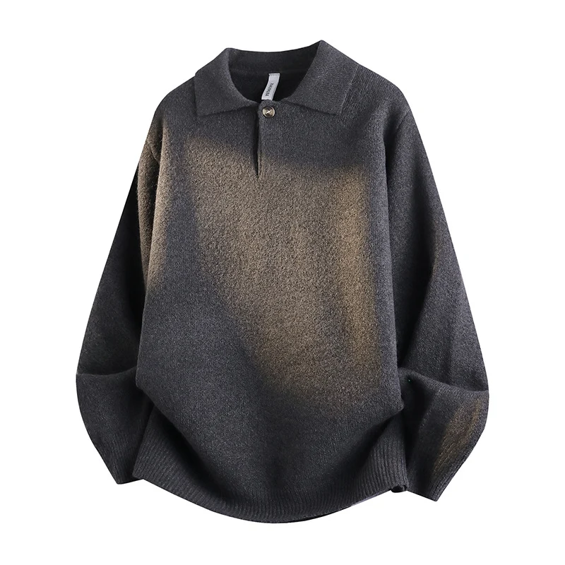 Damen Oversized Polokragen-Feinstrickpullover mit kurzem Schlitz und Zierknopf Nord Taschen