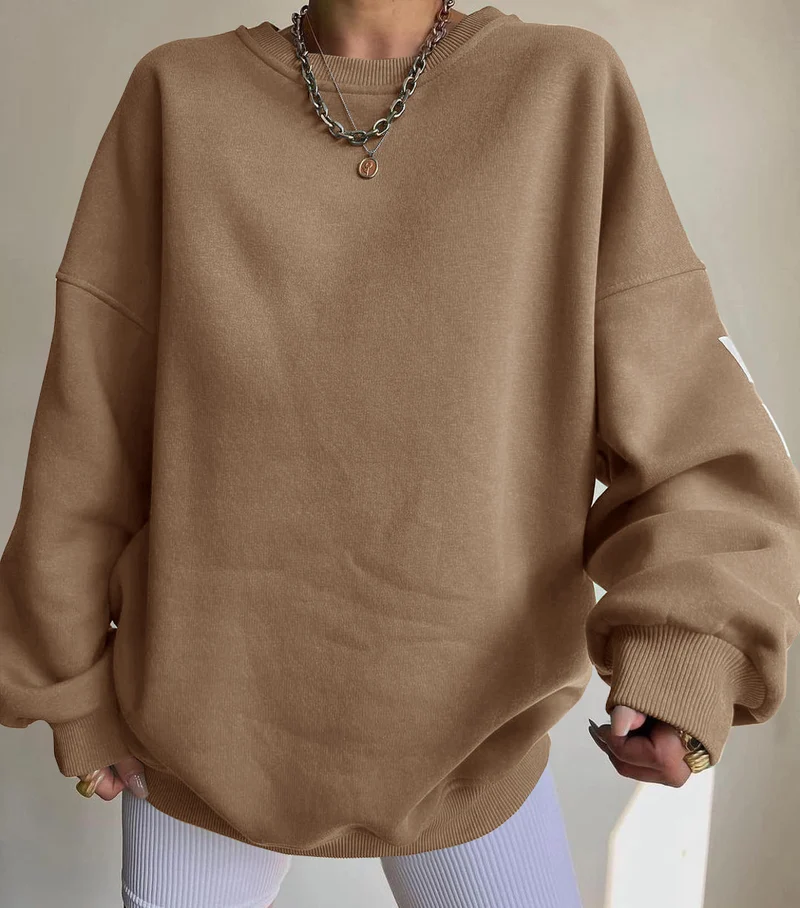 Damen Oversized Sweatshirt mit Blockprint-Ärmeln und weitem Drop-Shoulder-Schnitt Nord Taschen
