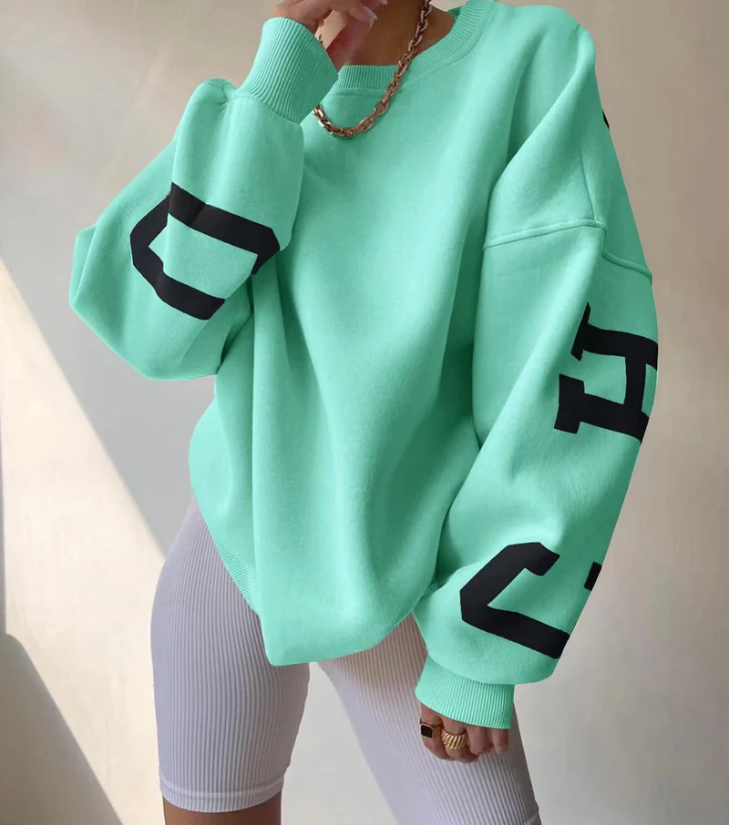 Damen Oversized Sweatshirt mit Blockprint-Ärmeln und weitem Drop-Shoulder-Schnitt Nord Taschen
