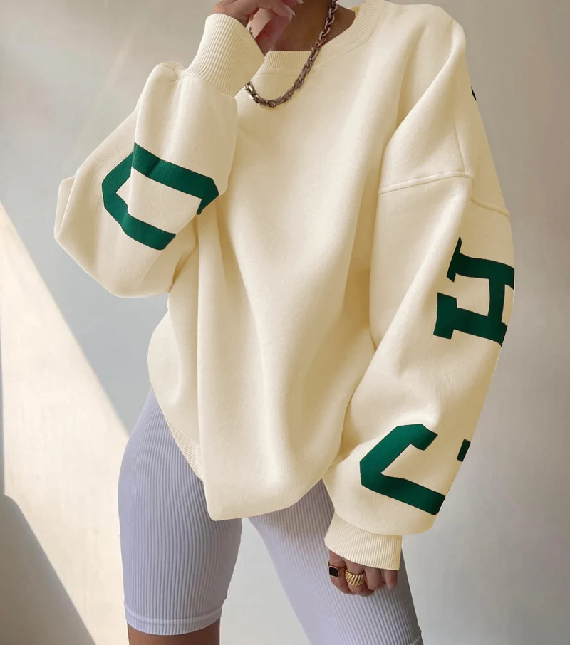Damen Oversized Sweatshirt mit Blockprint-Ärmeln und weitem Drop-Shoulder-Schnitt Nord Taschen