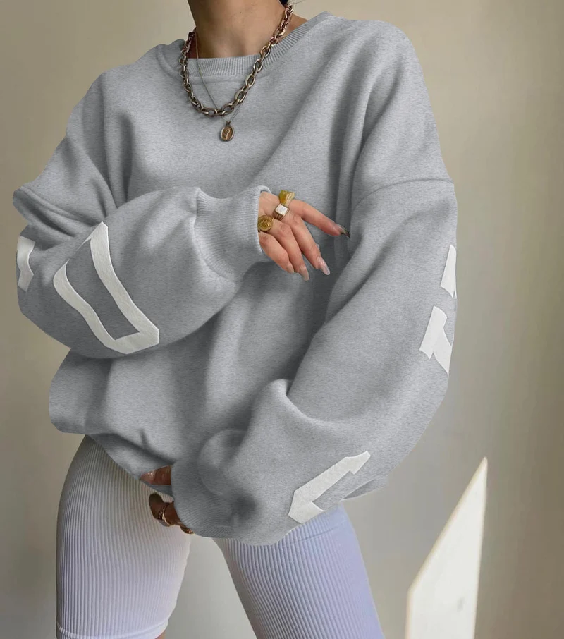 Damen Oversized Sweatshirt mit Blockprint-Ärmeln und weitem Drop-Shoulder-Schnitt Nord Taschen