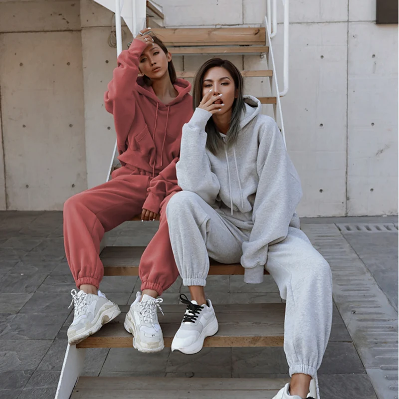 Damen Oversized Loungewear-Set aus French‑Terry mit Kapuze und High‑Waist Jogginghose Nord Taschen
