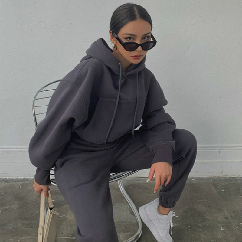 Damen Oversized Loungewear-Set aus French‑Terry mit Kapuze und High‑Waist Jogginghose Nord Taschen