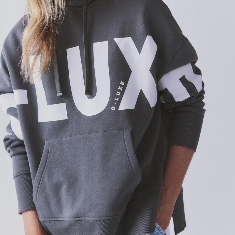 Damen Oversized Kapuzenpullover mit markantem Logoprint, Kängurutasche und Seitenschlitzen Nord Taschen