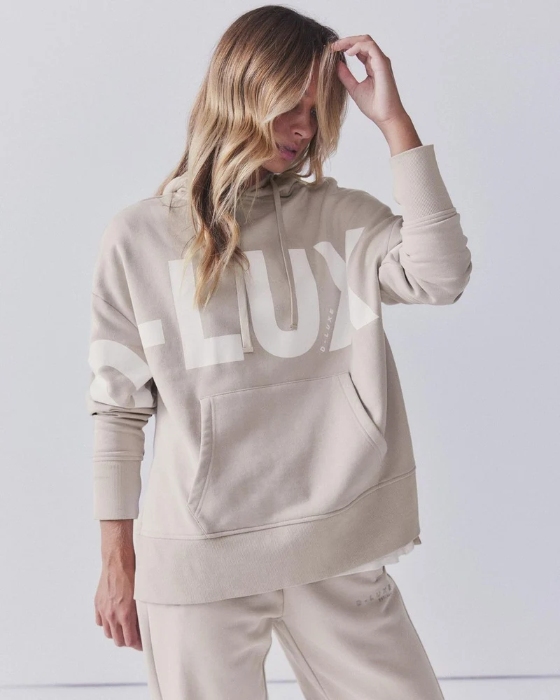 Damen Oversized Kapuzenpullover mit markantem Logoprint, Kängurutasche und Seitenschlitzen Nord Taschen