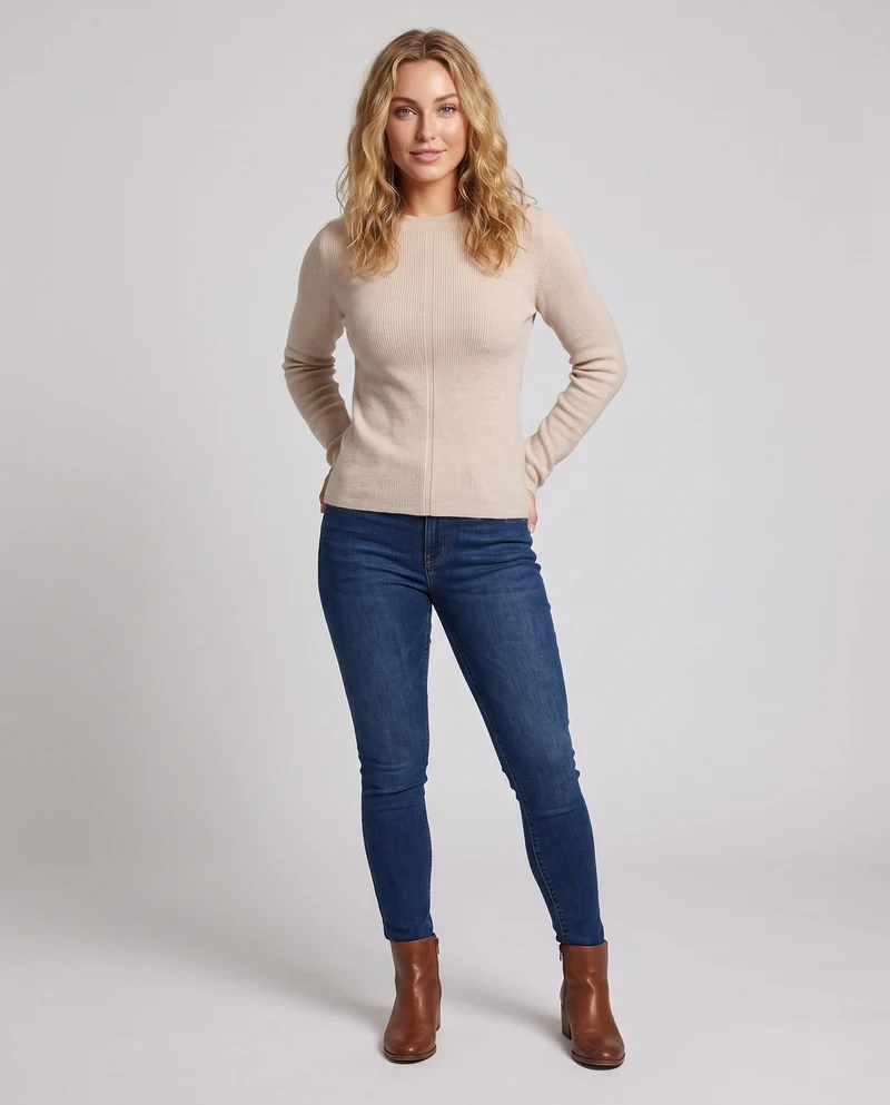 Damen Feinstrick-Mockneckpullover mit feiner Rippenstruktur, verlängerten Ärmeln und Knopfmanschette Nord Taschen