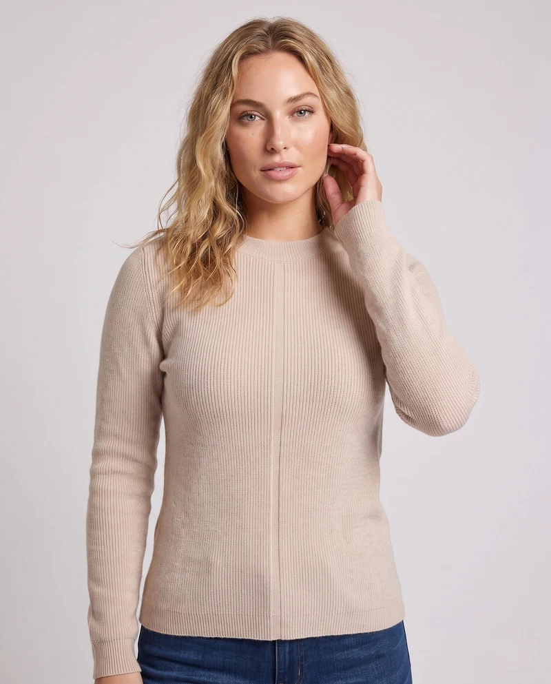 Damen Feinstrick-Mockneckpullover mit feiner Rippenstruktur, verlängerten Ärmeln und Knopfmanschette Nord Taschen