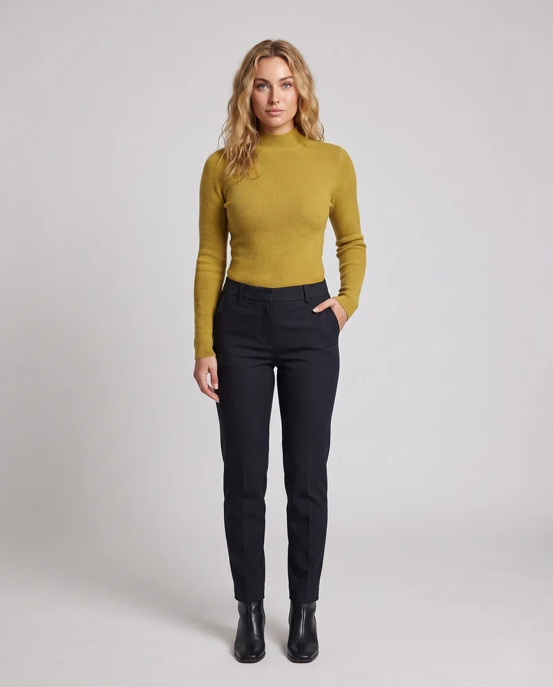 Damen Feinstrick-Mockneck-Pullover mit kaschmirähnlicher Optik und schmaler Passform Nord Taschen