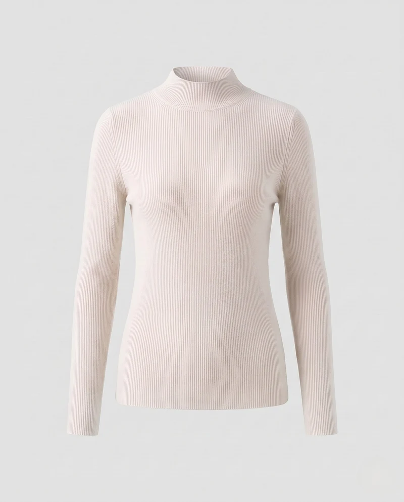 Damen Feinstrick-Mockneck-Pullover mit kaschmirähnlicher Optik und schmaler Passform Nord Taschen