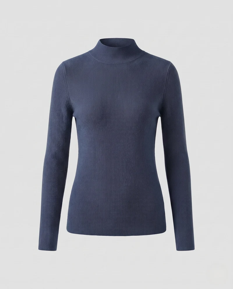 Damen Feinstrick-Mockneck-Pullover mit kaschmirähnlicher Optik und schmaler Passform Nord Taschen