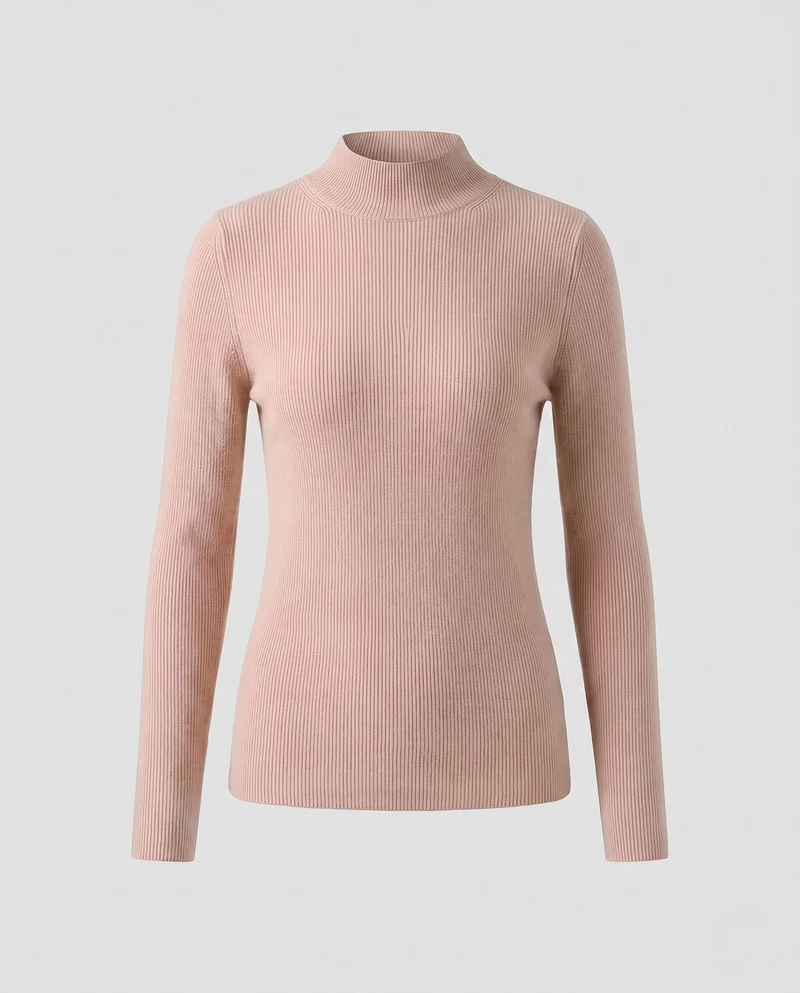 Damen Feinstrick-Mockneck-Pullover mit kaschmirähnlicher Optik und schmaler Passform Nord Taschen