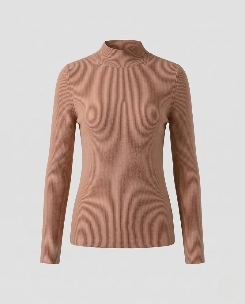 Damen Feinstrick-Mockneck-Pullover mit kaschmirähnlicher Optik und schmaler Passform Nord Taschen