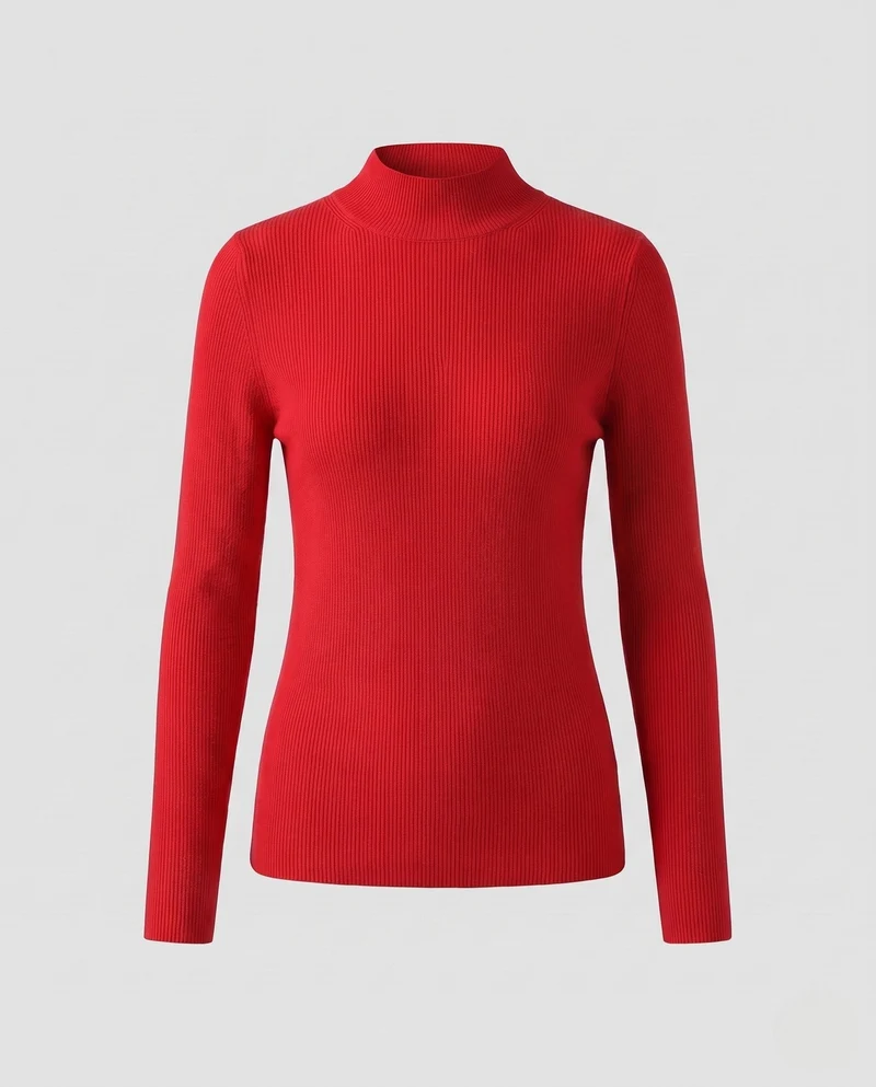 Damen Feinstrick-Mockneck-Pullover mit kaschmirähnlicher Optik und schmaler Passform Nord Taschen