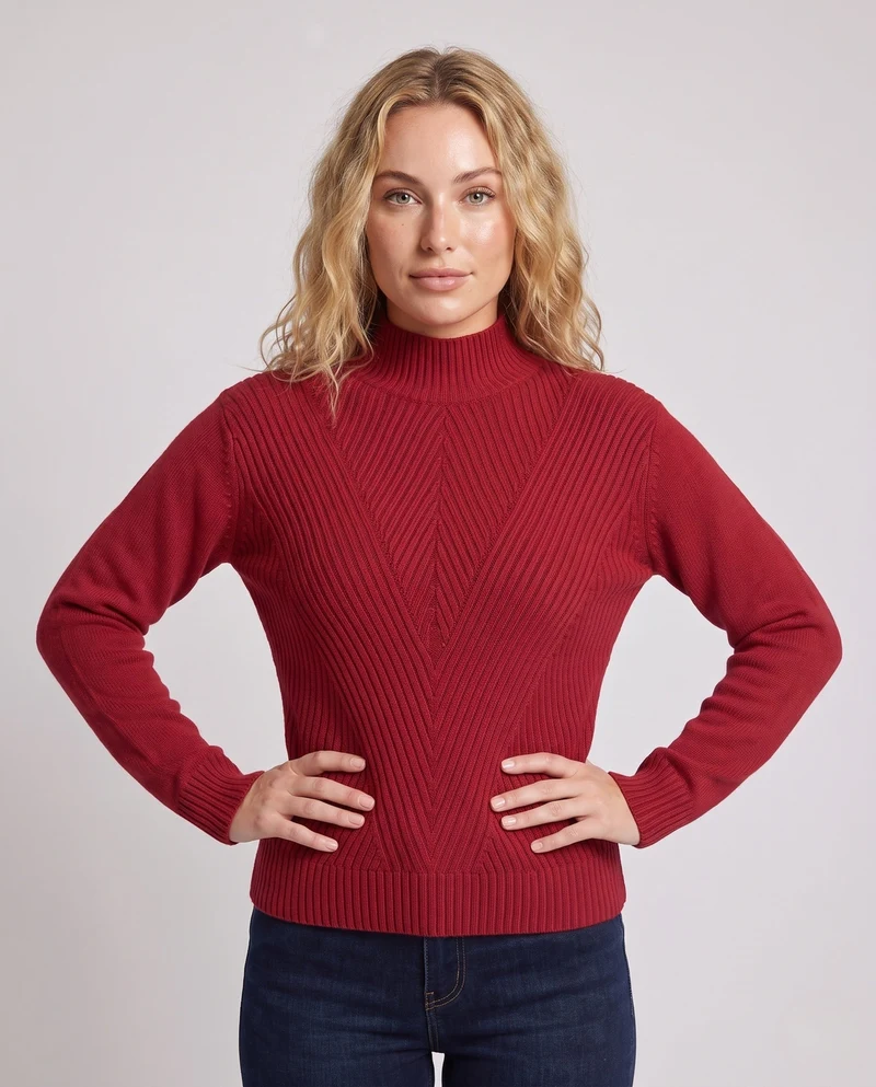Damen Feinstrick-Mockneckpullover mit Chevron-Rippenstruktur Nord Taschen