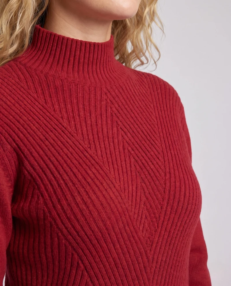 Damen Feinstrick-Mockneckpullover mit Chevron-Rippenstruktur Nord Taschen