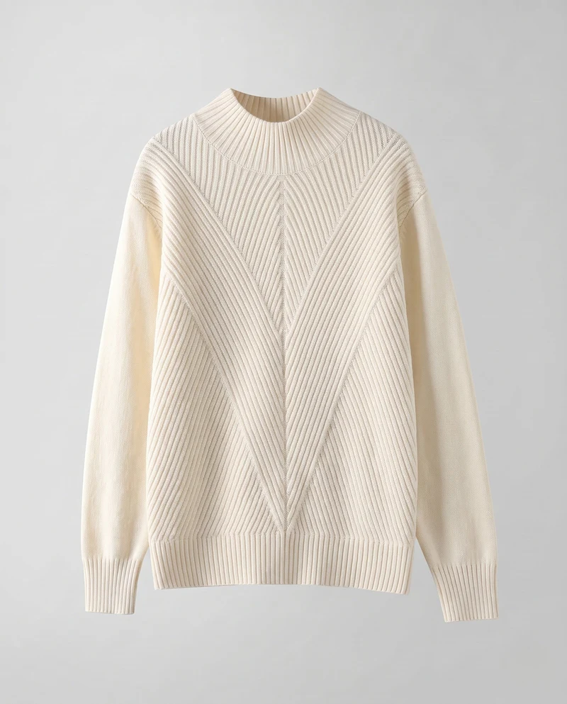 Damen Feinstrick-Mockneckpullover mit Chevron-Rippenstruktur Nord Taschen