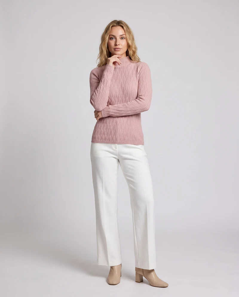 Damen Feinstrick-Mockneck-Pullover mit feiner Struktur und körperumspielender Silhouette Nord Taschen