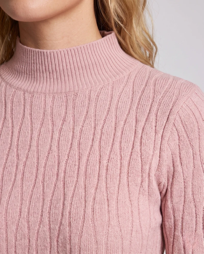 Damen Feinstrick-Mockneck-Pullover mit feiner Struktur und körperumspielender Silhouette Nord Taschen