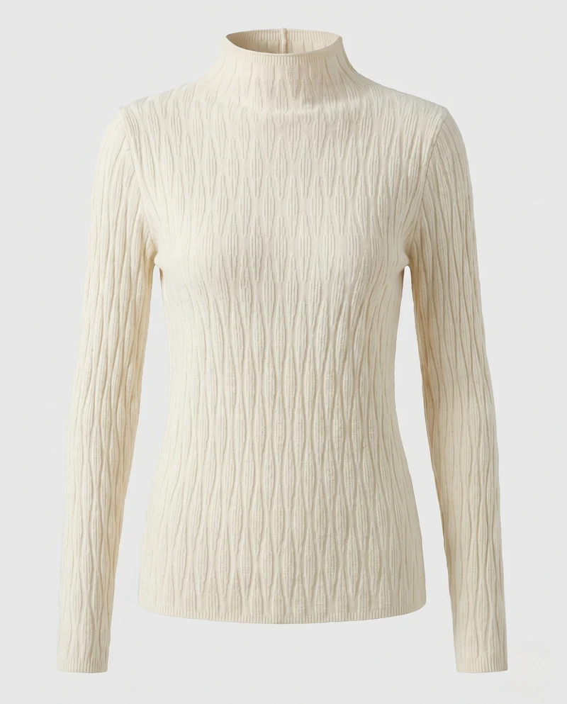 Damen Feinstrick-Mockneck-Pullover mit feiner Struktur und körperumspielender Silhouette Nord Taschen