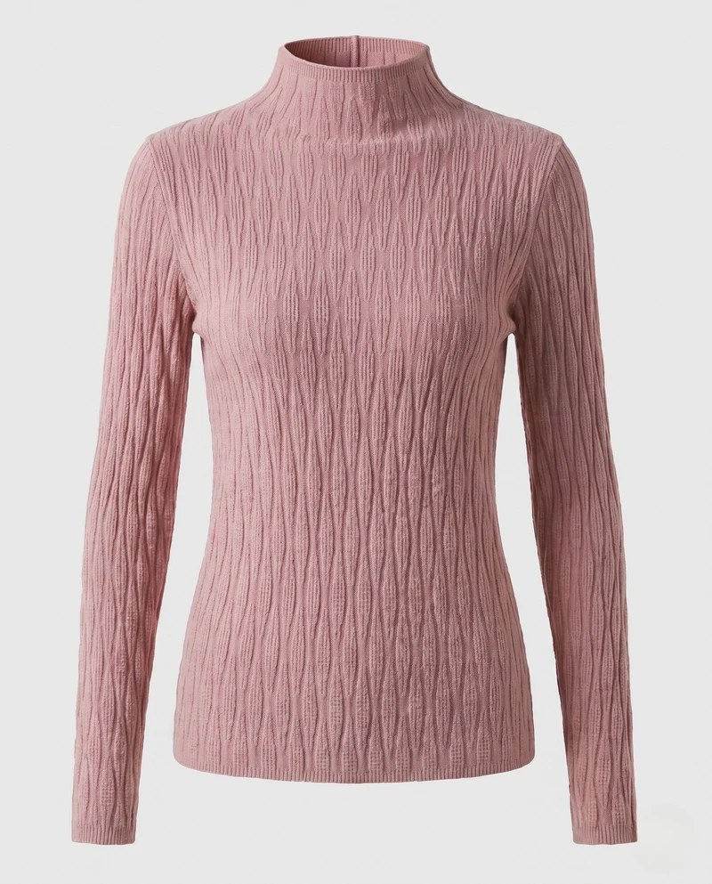 Damen Feinstrick-Mockneck-Pullover mit feiner Struktur und körperumspielender Silhouette Nord Taschen