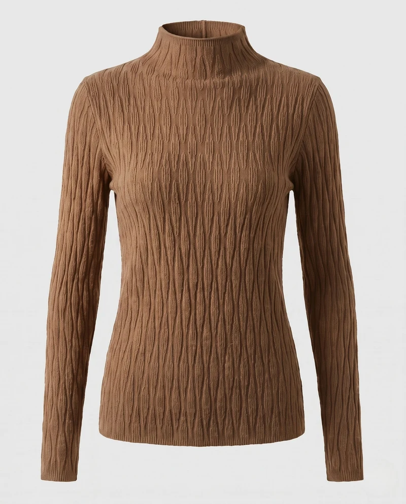 Damen Feinstrick-Mockneck-Pullover mit feiner Struktur und körperumspielender Silhouette Nord Taschen